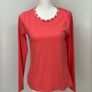 Lands' End Coral Long Sleeve Top with a Decorative Neckline